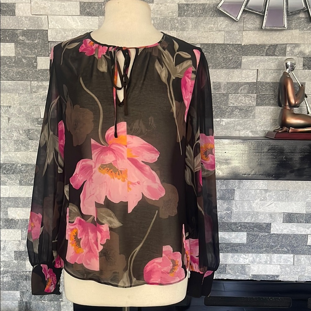 White House Black Market Sheer Printed Floral Blouse Size XS